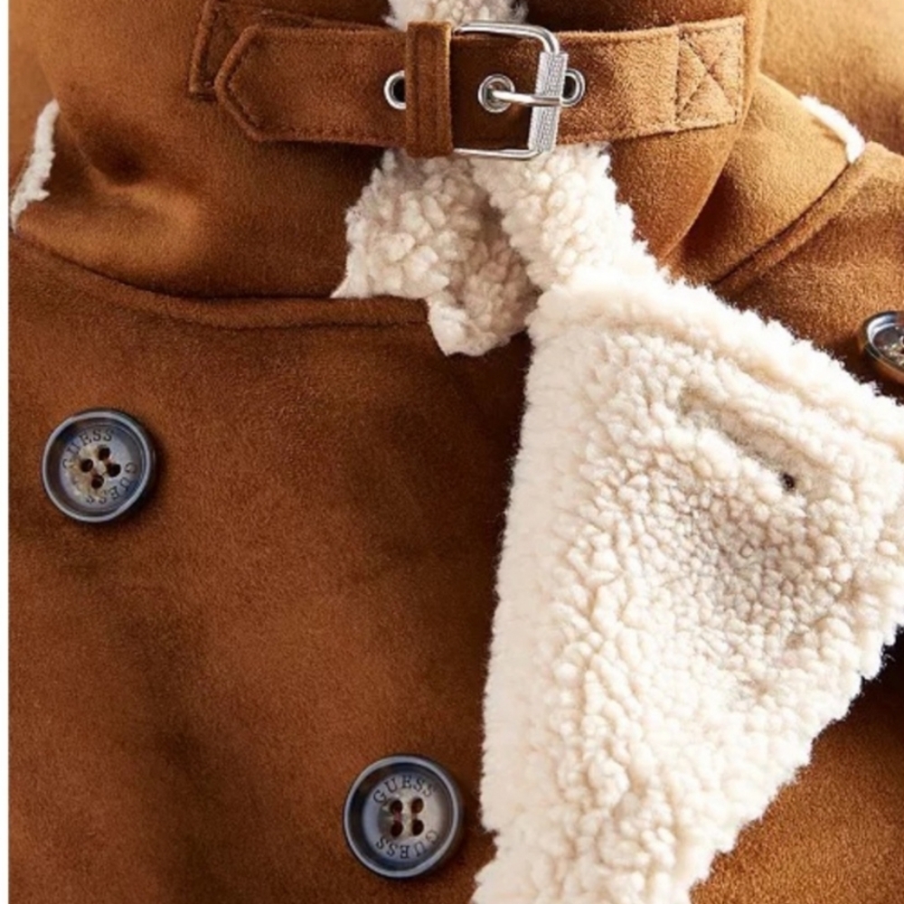 NWT Men"s Guess Double Breasted Faux Fur Shearling Coat - Picture 6 of 15